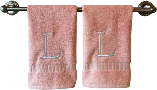 Miniatura 76 de Toalla de mano con inicial beige para baño, toalla bordada decorativa de calidad de hotel de lujo con monograma para tocador, spa, certificado
