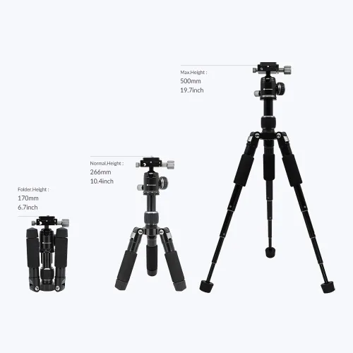 Miniatura 5 de Trípode de 50 V de perfil bajo para cámara y iPhone, trípode compacto de mesa y viaje con mango de aluminio, compatible con teléfonos inteligentes