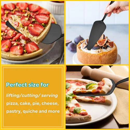 Miniatura 4 de E-far - Juego de 5 servidores de pastel negro mate, cortador de acero inoxidable de 8.9 pulgadas para pasteles y pizza de queso, borde dentado