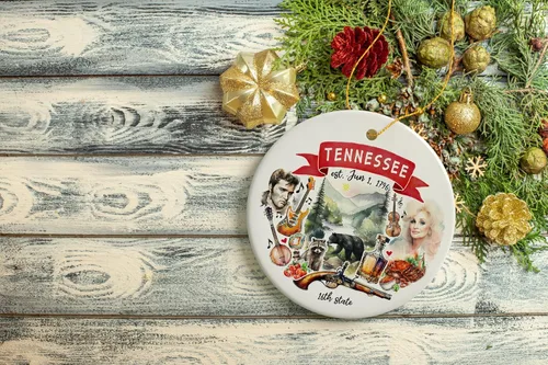 Miniatura 7 de Recuerdos coleccionables de cerámica de EE. UU. - Adornos navideños artísticos con temas y monumentos estatales de Tennessee
