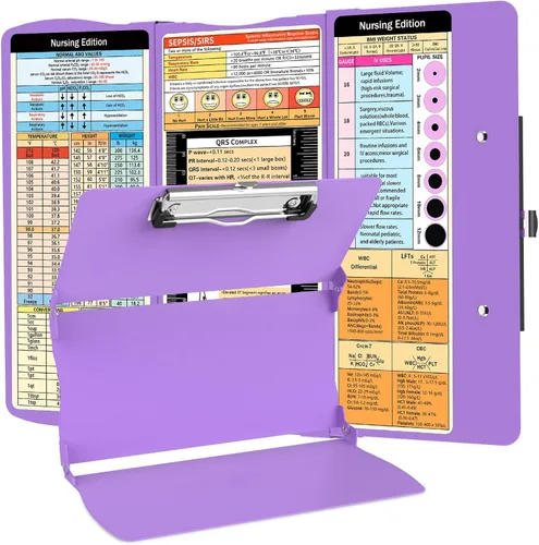 Miniatura 10 de Portapapeles plegable de enfermería: Portapapeles de enfermería médica con hojas de trucos de enfermería de aluminio, 3 capas, tamaño de bolsillo
