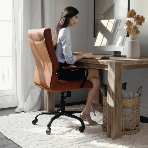 Miniatura 7 de Flash Furniture Whitney - Silla de escritorio giratoria de LeatherSoft con respaldo alto con asiento acolchado y reposabrazos, silla de oficina