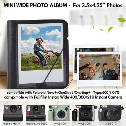 Miniatura 2 de Álbum de fotos pequeño para cámara instantánea Instax WIDE 400/WIDE EVO, 28 bolsillos, álbum de fotos de cuero retro para Instax Wide 300/200/Pola