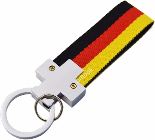 Banda de nylon de la raya de la bandera de Alemania w/interior de cuero llavero correa ajuste etiqueta para VW Audi Mercedes Porsche ect. Europa