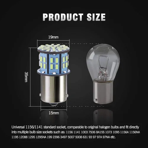 Miniatura 4 de Antline Bombillas LED 1156 1141 1003 7506 BA15S color blanco frío, paquete de 20 unidades, superbrillantes 3014 50-SMD LED de repuesto