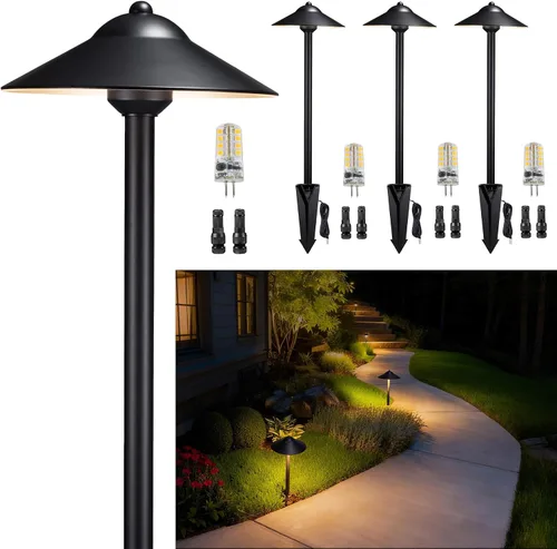 Miniatura 15 de Gardenreet Luces de camino de paisaje de latón, luces de camino de bajo voltaje de 12 V con cable, luces de jardín al aire libre LED impermeables