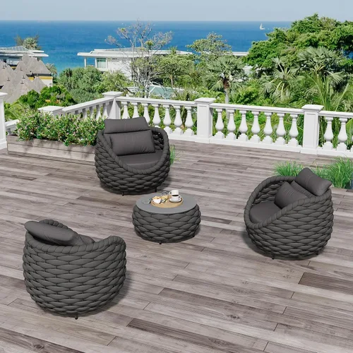 Miniatura 17 de Juego de muebles de patio de 4 piezas ensamblado, conjunto de sofá de conversación para exteriores de cuerda tejida a mano - Sofá de aluminio Cuerda