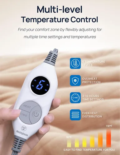 Miniatura 2 de Westinghouse Manta eléctrica con bolsillo para el pie para adultos, manta térmica de franela suave a sherpa con 6 niveles de calefacción y ajustes