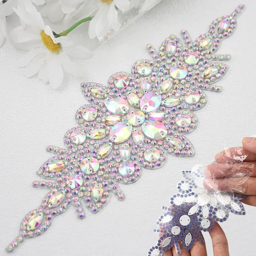 Miniatura 12 de PEARLY JUN 1 pieza de apliques de diamantes de imitación negros autoadhesivos, parches de cristal con adhesión térmica para ropa, adornos