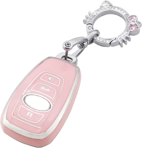 Pangpai - Funda para llavero rosa para Subaru, funda de TPU suave con llavero brillante, compatible con Ascent BRZ Crosstrek Forester Impreza Legacy