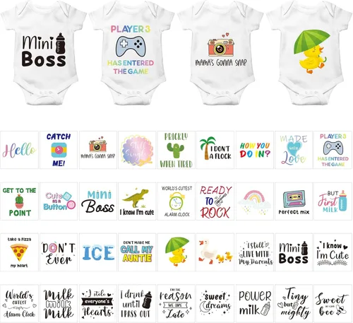 Miniatura 7 de Teling 36 calcomanías para planchar para baby shower, juegos de calcomanías de transferencia para planchar, parches de calcomanías de transferencia