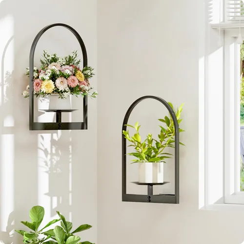 Miniatura 7 de Soporte para plantas de pared de metal negro, paquete de 2 soportes para plantas montados en la pared y soportes colgantes para macetas