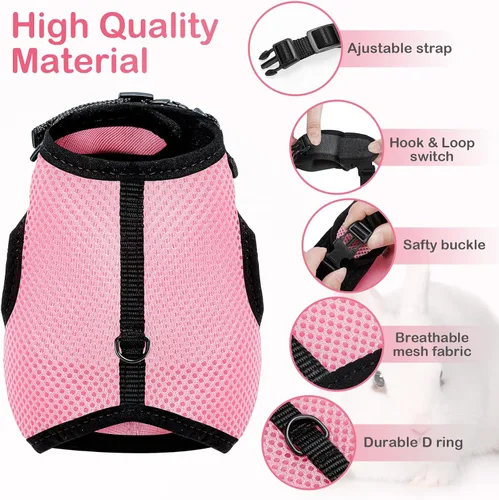 Miniatura 3 de PETTOM Arnés para Conejo Conejillo de Indias con Correa Elástica Extensible, Lindo Arnés de Malla Suave para Mascotas Pequeñas, Sin Tirones, Cómodo