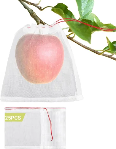 Miniatura 11 de Bolsas protectoras de frutas de malla, 50 bolsas de frutas grandes de 14 x 21 pulgadas para árboles frutales, bolsa de malla duradera para jardín