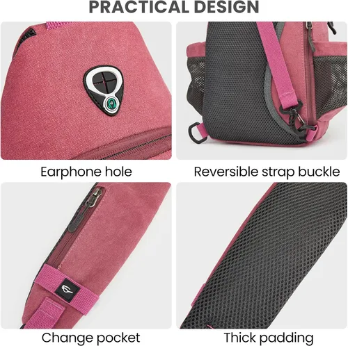 Miniatura 6 de G4Free - Mochila de lona con asa cruzada y puerto de carga USB con bloqueo RFID, mochila de pecho para senderismo, mochila de día para hombres y Rosa