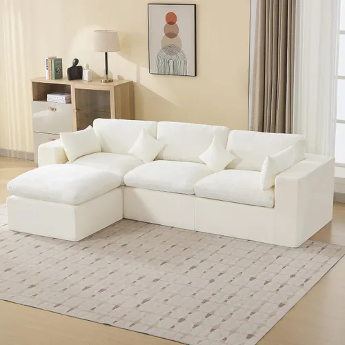 Sofá modular sin hueso de 115 pulgadas, sofá modular modular con otomana, tapizado de gran tamaño, convertible, cómodo sofá de felpilla de 4 plazas