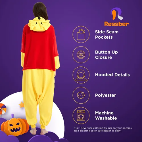 Miniatura 5 de ressber Unisex Adult Onesie Pajamas Animal One Piece Halloween Costume Christmas Sleepwear Jumpsuit