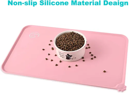 Miniatura 5 de Tapetes de silicón impermeables, antideslizantes y fáciles de limpiar, ideales para colocar sobre ellos los platos de comida de tu mascota Rosa