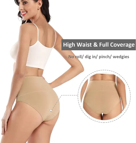 Miniatura 3 de wirarpa - Calzones elásticos de algodón para mujer, suaves, transpirables, de talle alto, cobertura completa, para mujer, multipaquete