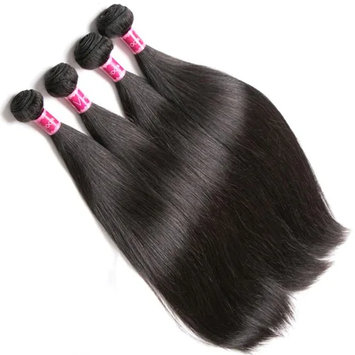Miniatura 3 de Paquetes de pelo lacio brasileño, cabello humano virgen 100% sin procesar, color negro natural, 4 paquetes, 12, 14, 16 y 18 pulgadas