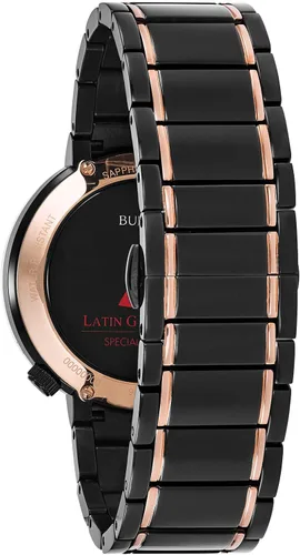Miniatura 3 de Bulova Reloj de cuarzo multifunción con IP y tono rosa latino latino Grammy para hombre, estilo 98A188, Revestimiento iónico negro., Movimiento