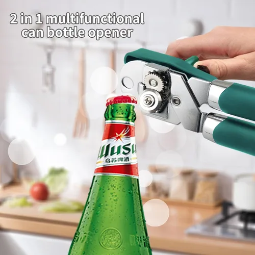 Miniatura 5 de Safring Abrelatas manual, de mano de acero inoxidable resistente y resistente, mango cómodo, borde liso de hoja afilada, abrelatas con abrebotellas