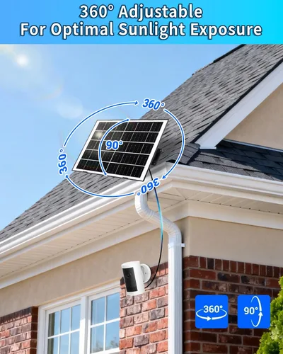 Miniatura 5 de Panel solar de 8 W para cámara de seguridad, cargador de panel solar con puertos USB-C/Micro/DC de 5 V de 0.138 in, cable de 9.8 pies y montaje