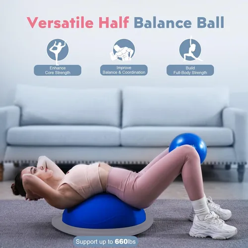 Miniatura 2 de kisnbld Entrenador de media pelota de equilibrio, pelota de ejercicio inflable de 19/23 pulgadas con bandas de resistencia y pelota de pilates