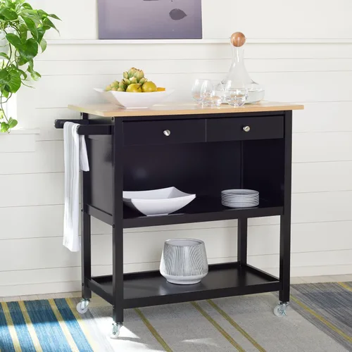 Miniatura 2 de SAFAVIEH Home Collection Daley - Carrito de cocina con 2 cajones y 3 estantes, color negro mate