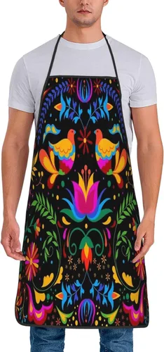 Miniatura 2 de Colorido fondo mexicano con flores y pájaros delantales delantales de chef impermeable babero para mujeres hombres cocina cocina hornear barbacoa