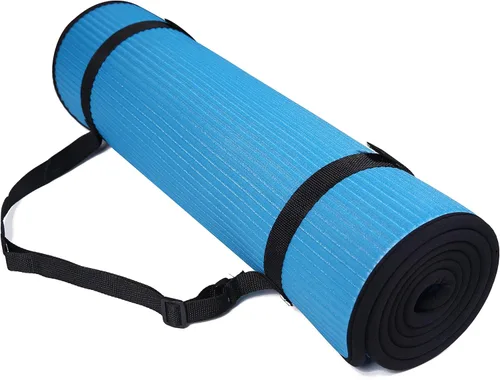 Fitvids Alfombrilla multiusos de 2/5 pulgadas (10mm) extra gruesa de alta densidad antideslizante para ejercicio, pilates, yoga con correa de
