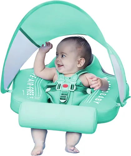 Mambobaby Flotador con cola y toldo no inflable para bebé, flotador Mambo Flotador inteligente de natación para bebé, flotador de piscina para niños
