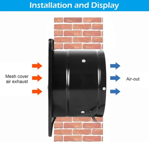 Miniatura 2 de Ventilador de escape de 10 pulgadas con enchufe, ventilador de ventilación a través de la pared de 1088CFM con motor de cobre puro ligero para Negro