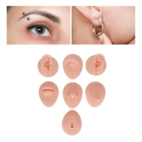 Miniatura 3 de Pieza de práctica de piercing corporal, modelo de 6 piezas de silicona suave, modelo de simulación de perforación de oreja, ojo, nariz, boca, lengua