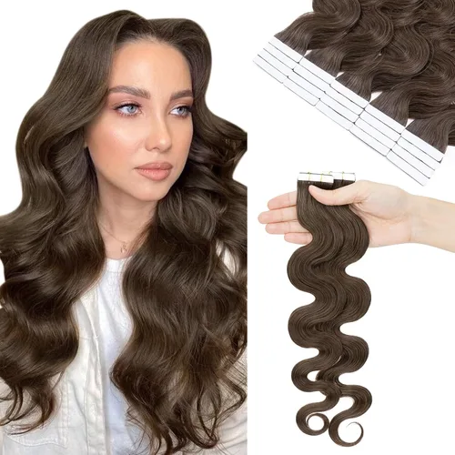 Hairro Extensiones de cabello ondulado con cinta, 100% cabello humano, 22 pulgadas, 1.76 onzas, 20 unidades, cabello ondulado, sedoso, sin costuras,