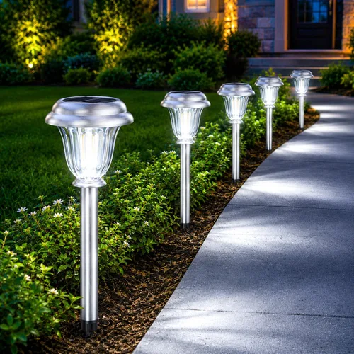 Miniatura 11 de DERAYSION Solar Lights Outdoor, 6 Pack Brushed Stainless Steel Glass Solar Pathway Lights, Auto On/Off Long-Lasting Outdoor Solar Lights for Garden