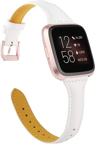 Miniatura 7 de TOYOUTHS Correa de cuero compatible con Fitbit Versa/Versa 2, correas de reloj para mujeres y hombres, pulseras delgadas de cuero genuino de Negro