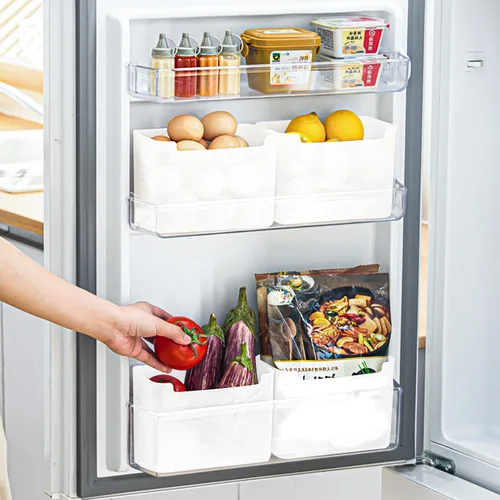 Miniatura 9 de Paquete de 3 cajas organizadoras de refrigerador, contenedores de plástico para almacenamiento de puerta lateral del refrigerador, contenedores