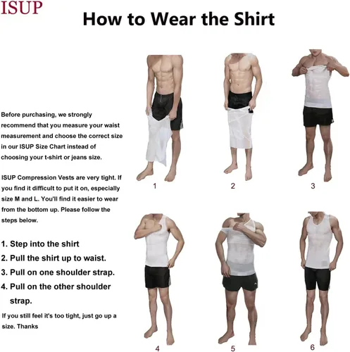 Miniatura 6 de ISUP Mens Compression Shirt Slimming Undershirt Shapewear Body Shaper Chest Compression Tummy Control Tank Top