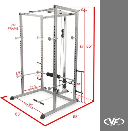 Miniatura 2 de Valor Fitness Power Rack - Soporte para sentadillas y banco de prensa de banco con accesorio desplegable LAT de 2 x 2 pulgadas, marco de Rack