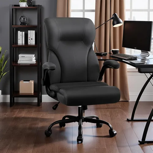 Miniatura 2 de Silla de oficina ejecutiva, silla de escritorio ergonómica y cómoda con reposabrazos y ruedas abatibles acolchados, de piel sintética, resistente