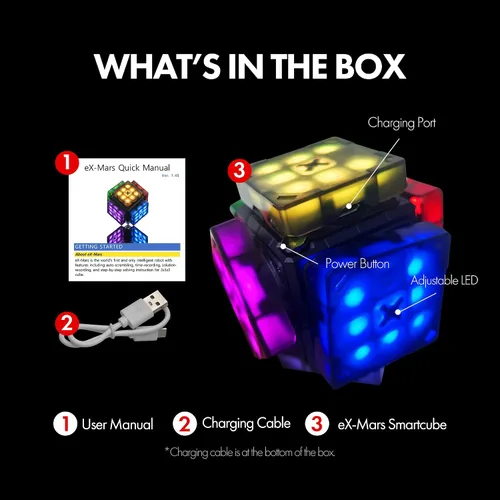 Miniatura 10 de eX-Mars Connect AI Robot Cube & Smart Cube, cubo STEM de auto-desordenamiento con 10 tipos de rompecabezas Cubo de velocidad de auto-solución