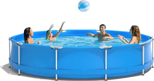 Miniatura 10 de Goplus Piscina sobre el suelo, 12 pies x 12 pies x 30 pulgadas con marco de acero al aire libre con cubierta de piscina, marco de acero reforzado