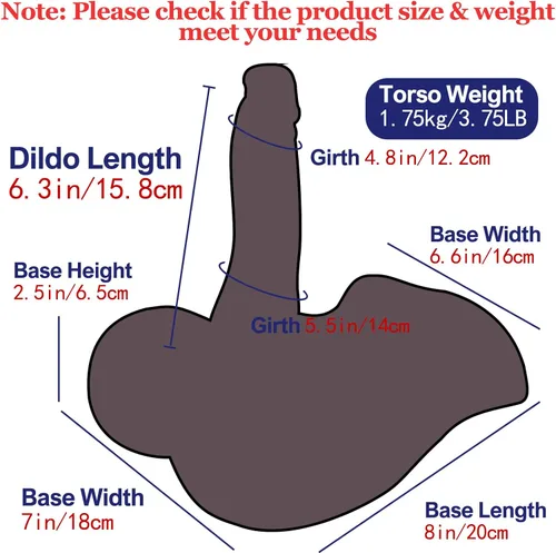 Miniatura 2 de Consolador Torso Muñeca Sexual para Masturbación Femenina, TPE Sexdoll Consolador Enorme Flexible para la Parte Inferior, Juguete Masturbador