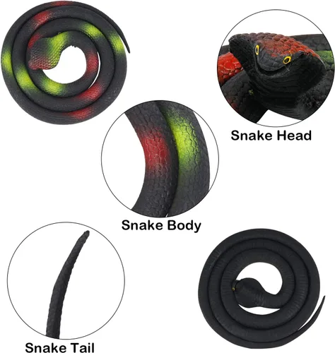 Miniatura 3 de Outee 7 serpientes de goma realistas – Juguetes falsos de serpiente negra de 15 a 47.2 pulgadas para accesorios de jardín, pájaros asustadores
