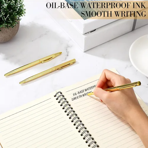 Miniatura 3 de Fuutreo Paquete de 12 Bolígrafos Dorados para Boda a Granel Bolígrafos de Metal Dorado Delgados Retráctiles con Tinta Negra Mini Cónicos