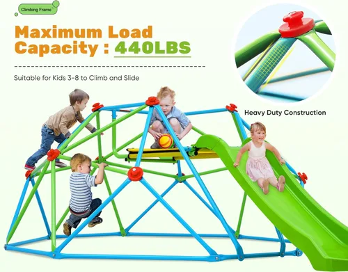 Zupapa Cúpula de escalada con tobogán, capacidad máxima de carga 440 libras, barra de mono de gimnasio de jungla de 8 pies para el patio trasero,