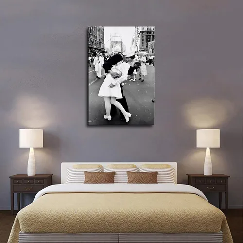 Miniatura 2 de 1945 - Póster de Times Square en blanco y negro del Día de la Victoria de la Marinera besando a la mujer y arte de pared, impresiones en lienzo Sin