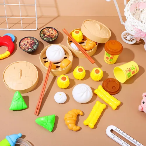 Miniatura 2 de Toyvian Play Food 26pcs Juego de juguete de simulación Bollos de vapor Juguete chino desayuno para niños Juego de cocina Plato de cocina Plato