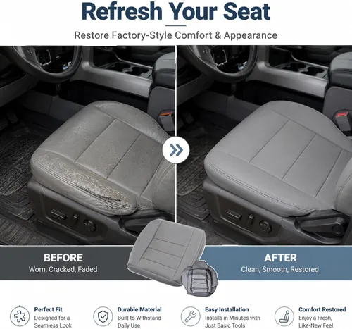 Miniatura 3 de GXARTS Funda de Asiento de Cuero Inferior del Lado del Conductor Gris Pedernal Mediano Compatible con Ford F250 F350 F450 F550 Lariat XLT 2002 2003